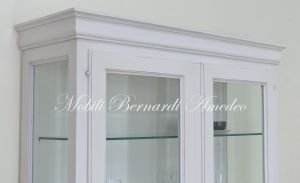 Classic style solid wood display cabinet with glass doors in white finish